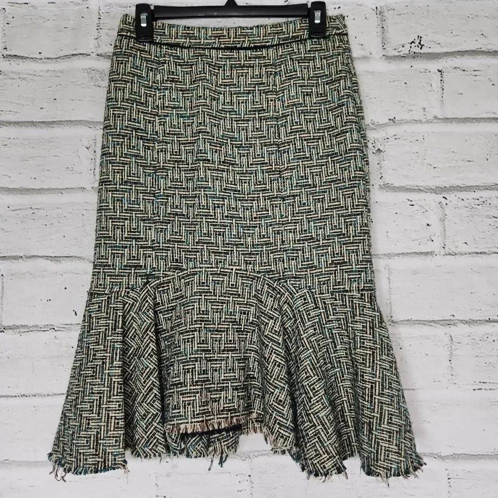 Anthropology Elevenses Women's Multicolor Tweed Wool Blend Flounce Skirt Size 2